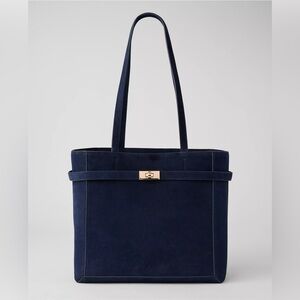 Ann Taylor Navy Suede Belted Tote Large NWT